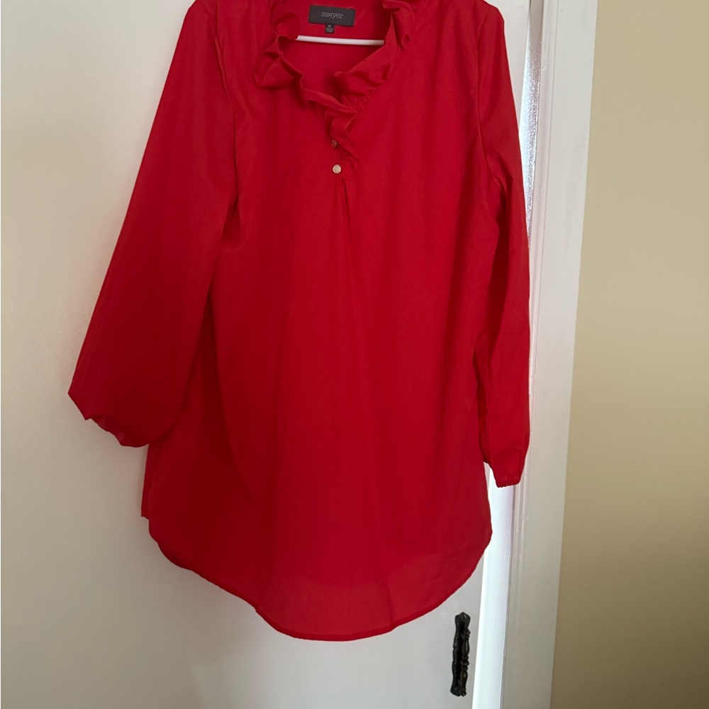 Sawyer Collection Red Ruffled Tunic Top